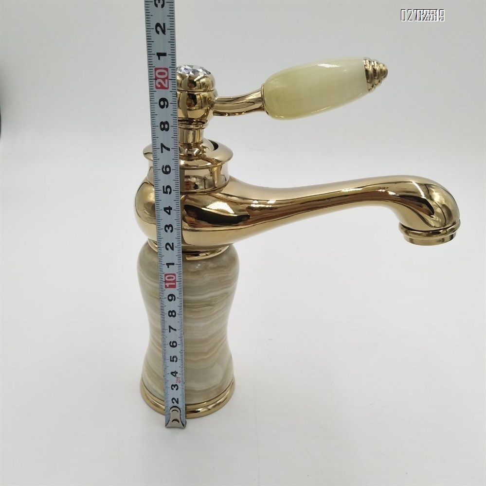 Brass material cold and hot mixed water for bathroom Green jade European basin faucet