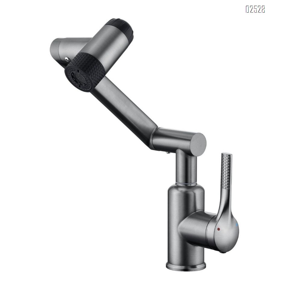 Gun Grey stainless steel cold and hot water faucet bathroom shower wash basin washstand basin swivel mechanical arm faucet