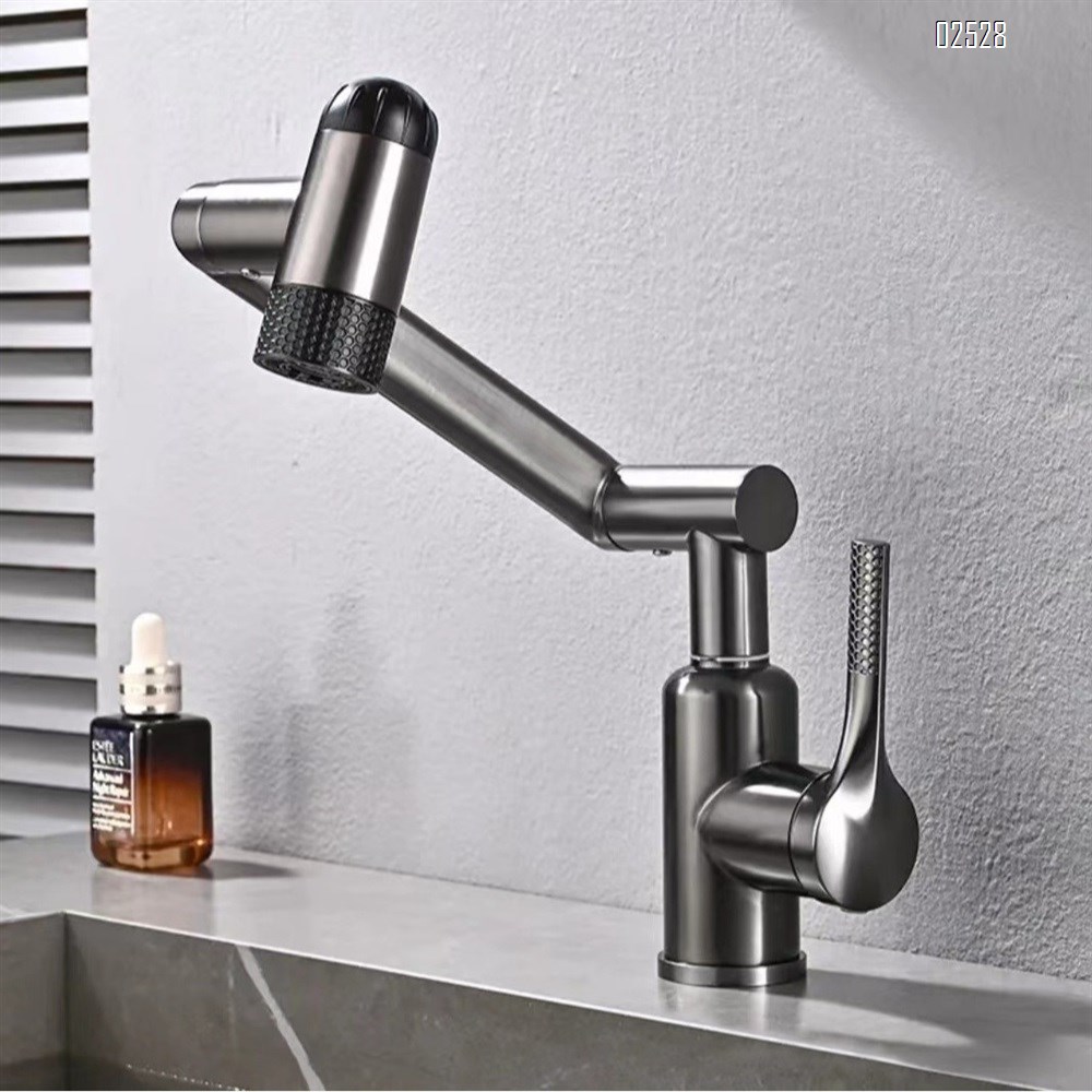 Gun Grey stainless steel cold and hot water faucet bathroom shower wash basin washstand basin swivel mechanical arm faucet