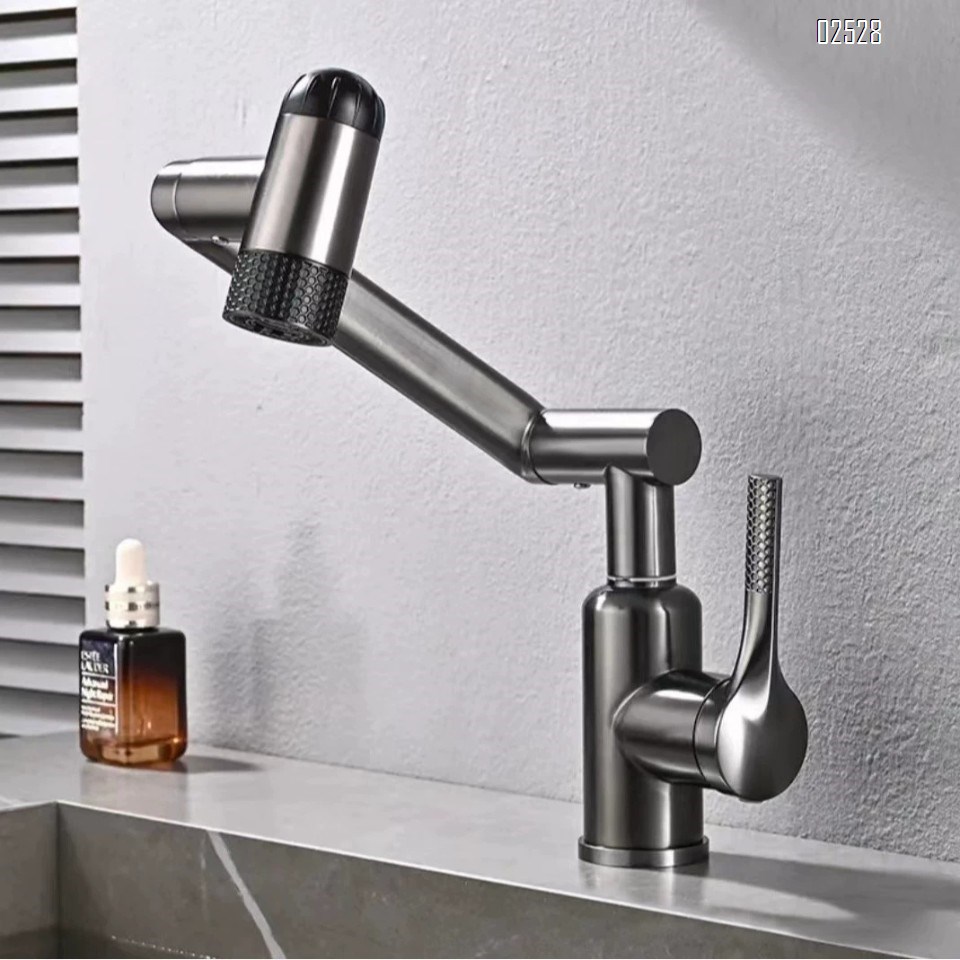 Gun Grey stainless steel cold and hot water faucet bathroom shower wash basin washstand basin swivel mechanical arm faucet