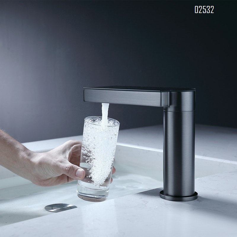 American style brushed brass material gun gray touch screen cold and hot digital display intelligent infrared induction basin faucet