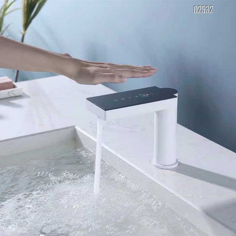 American style brushed brass material gun gray touch screen cold and hot digital display intelligent infrared induction basin faucet