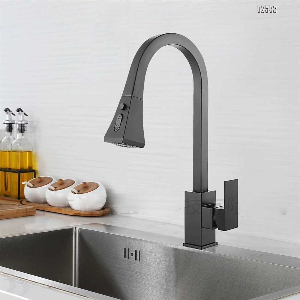 Pull-out kitchen faucet with cold and hot water sink and vegetable basin extendable stainless steel swivel faucet