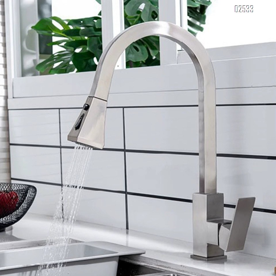 Pull-out kitchen faucet with cold and hot water sink and vegetable basin extendable stainless steel swivel faucet