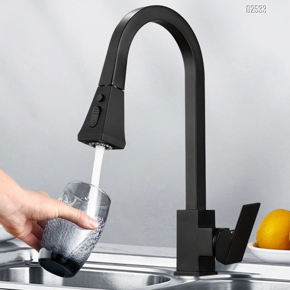 Pull-out kitchen faucet with cold and hot water sink and vegetable basin extendable stainless steel swivel faucet