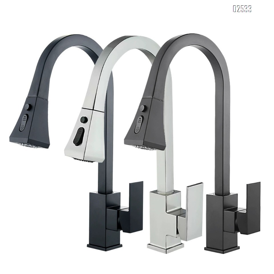 Pull-out kitchen faucet with cold and hot water sink and vegetable basin extendable stainless steel swivel faucet