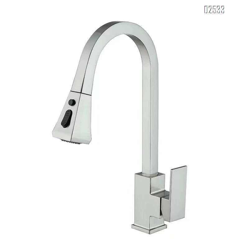 Pull-out kitchen faucet with cold and hot water sink and vegetable basin extendable stainless steel swivel faucet