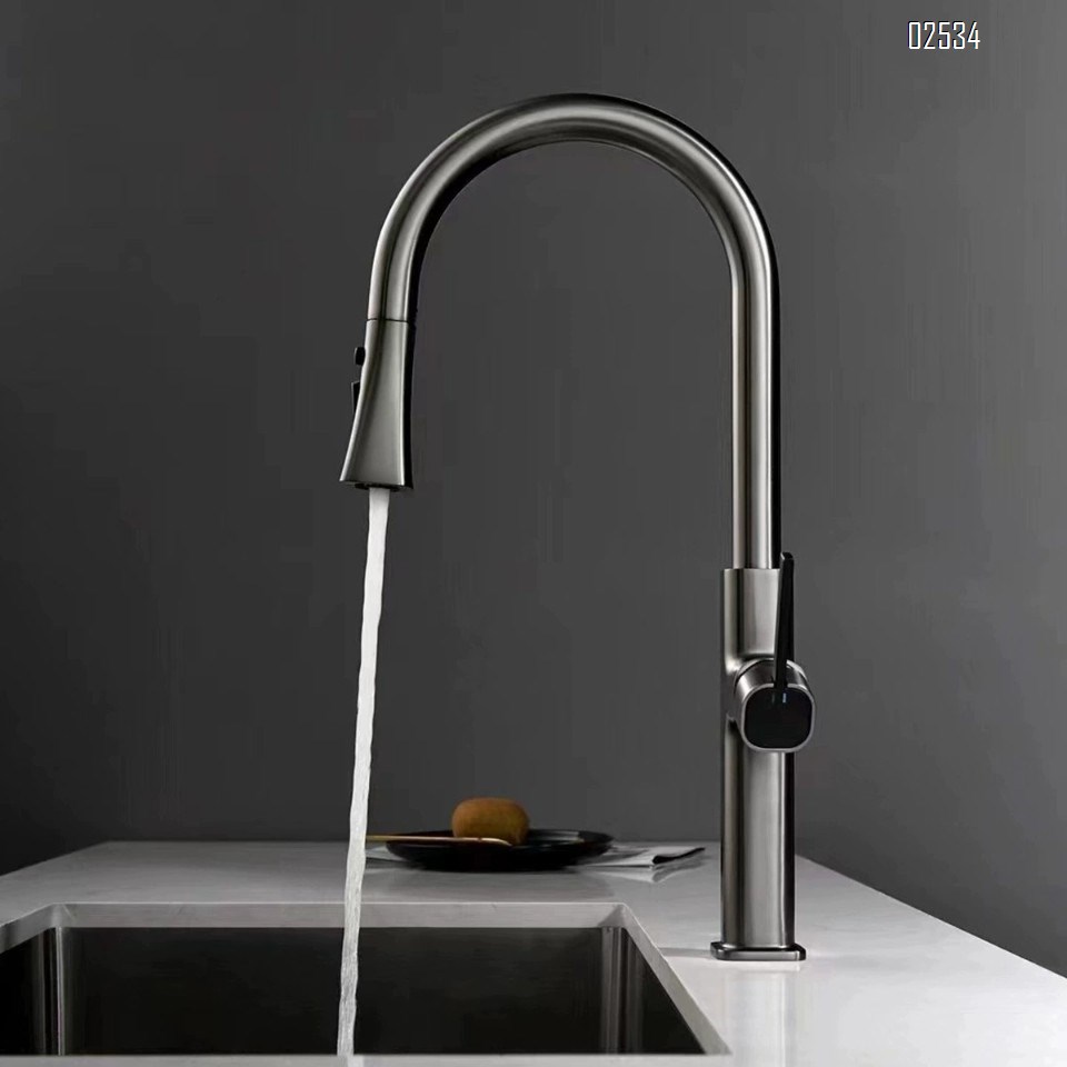 Zinc alloy kitchen faucet home sink light luxury design cold and hot pull-out kitchen faucet