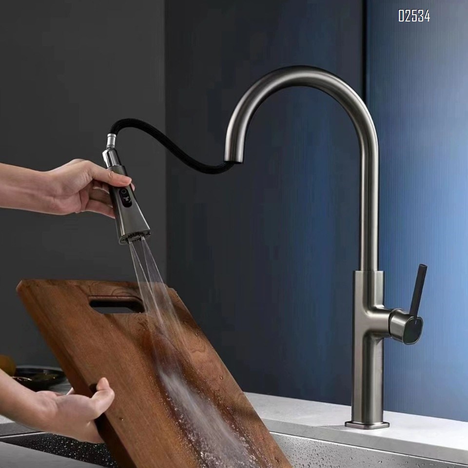 Zinc alloy kitchen faucet home sink light luxury design cold and hot pull-out kitchen faucet