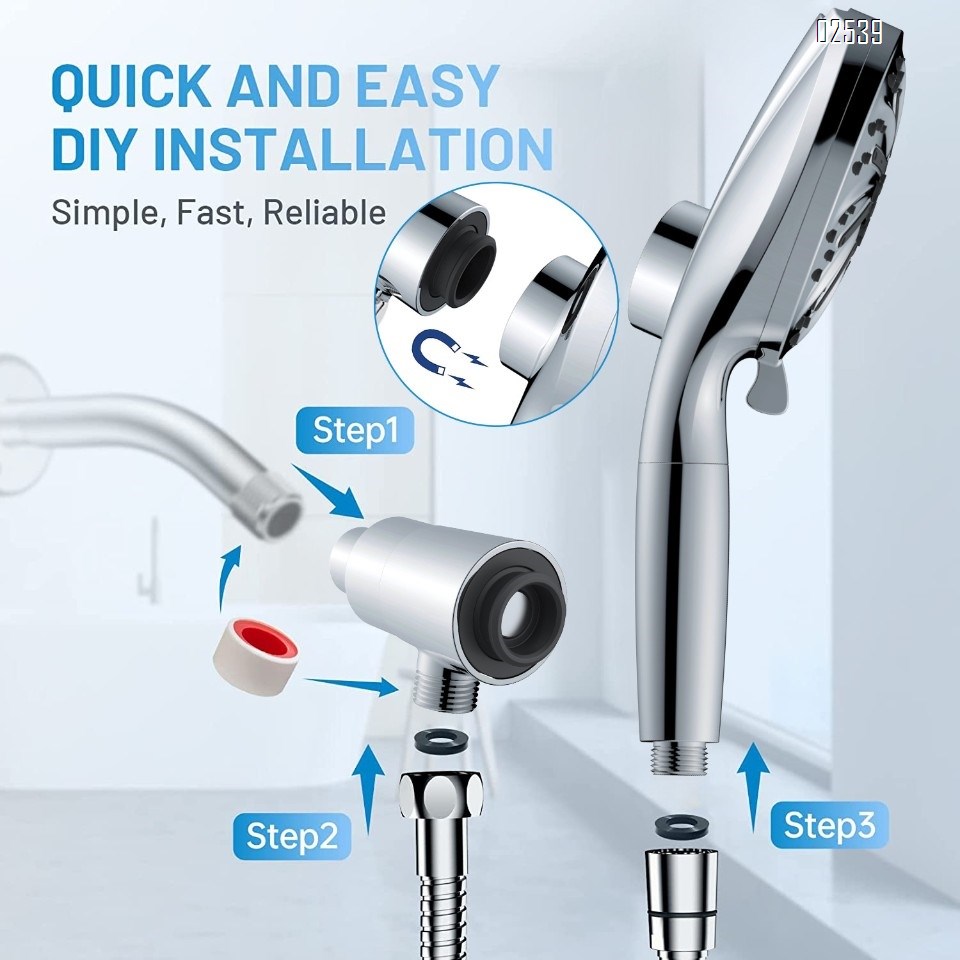 Filtered Handheld Shower Head Set 10 Spray Modeswith Magnetic Guidance Docking System  Anti Clog Nozzles for Hard Water