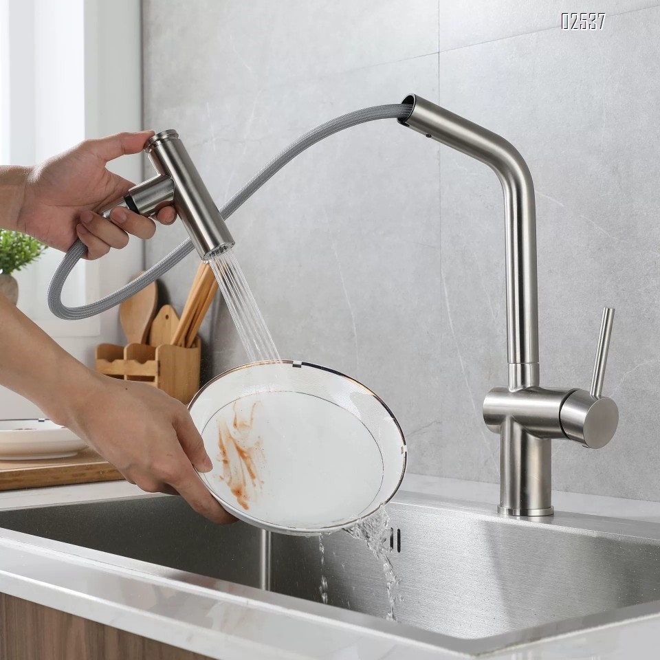 Simple four-way pull-out faucet 304 stainless steel  brushed finish kitchen faucet
