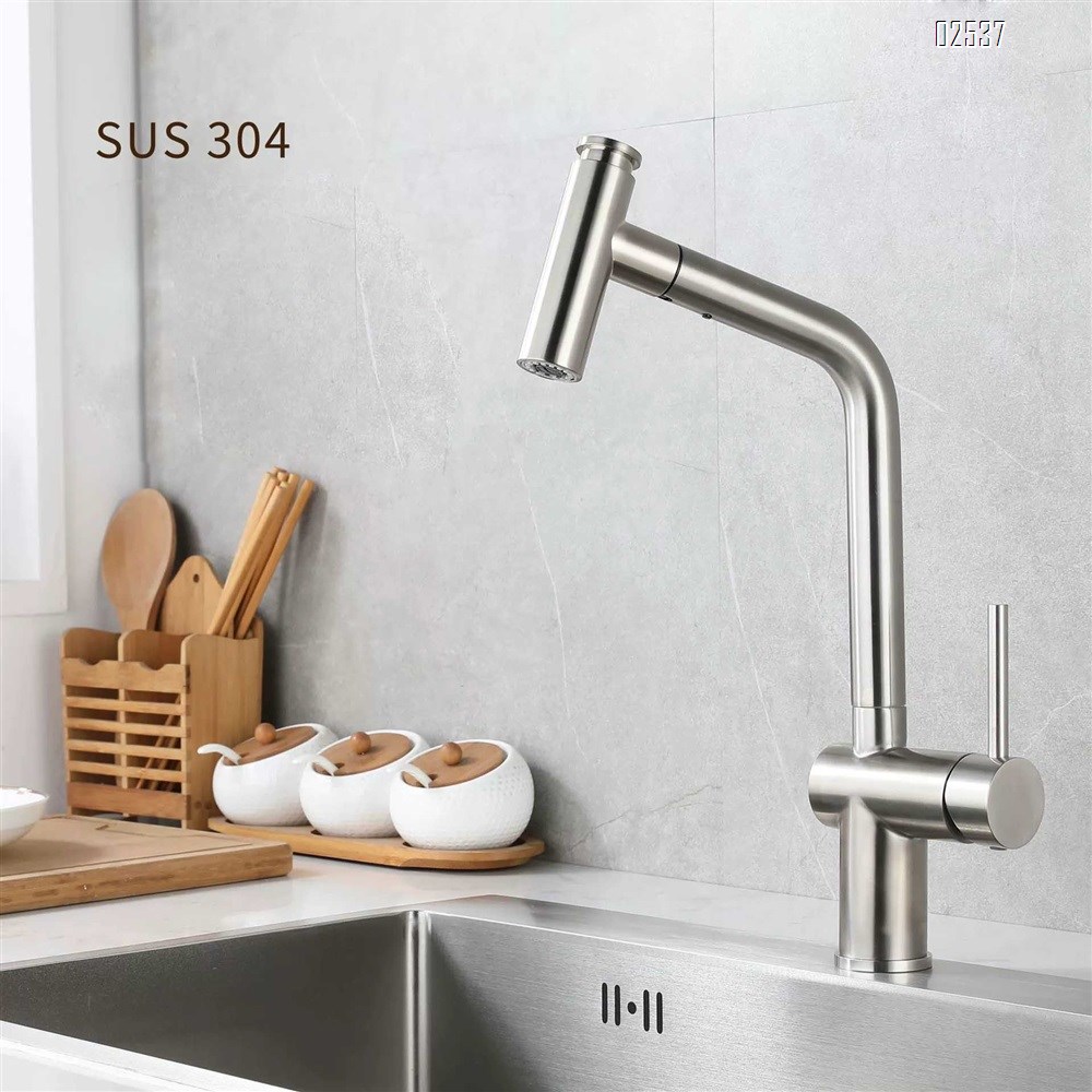 Simple four-way pull-out faucet 304 stainless steel  brushed finish kitchen faucet