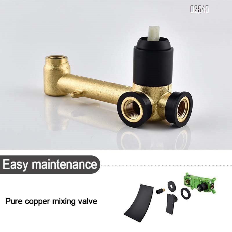 Black baked enamel in-wall cold and hot waterfall wall with basin and all-Brass wall-mounted basin faucet