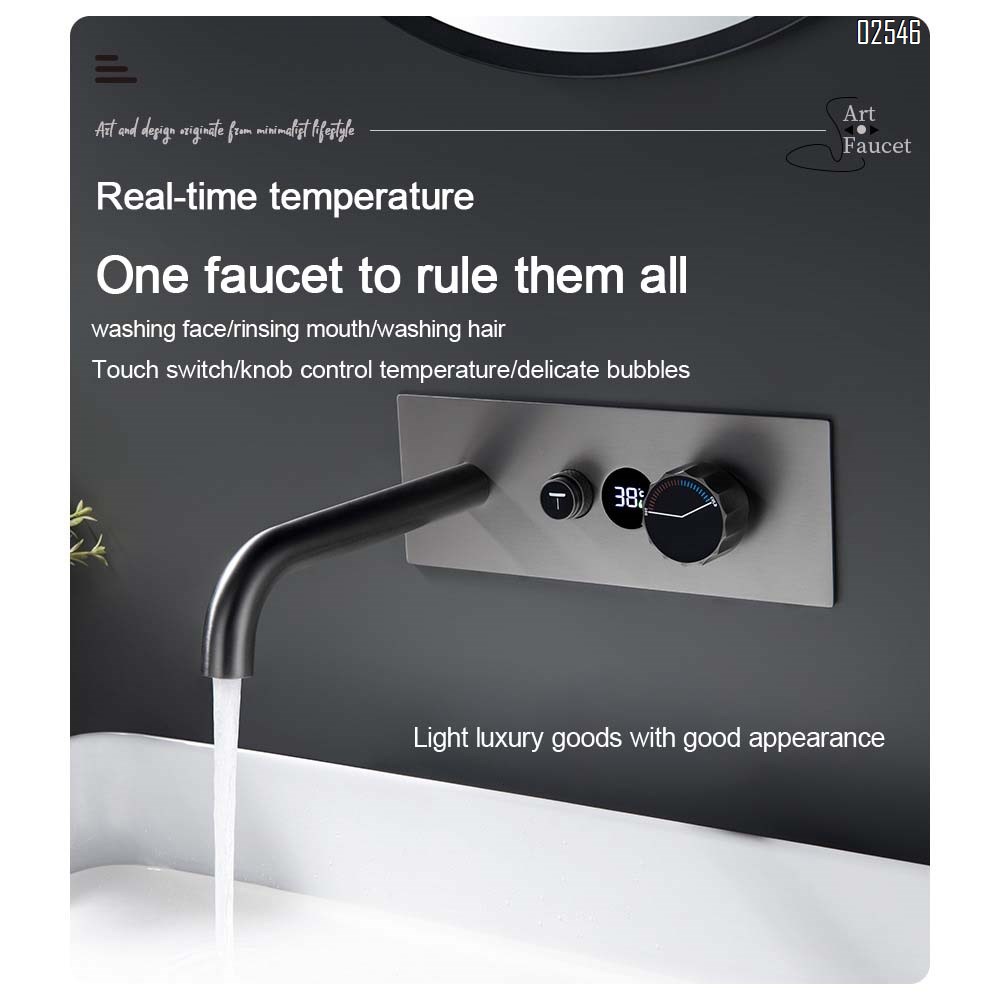 Gun gray digital display wall-mounted basin faucet home constant temperature embedded basin faucet