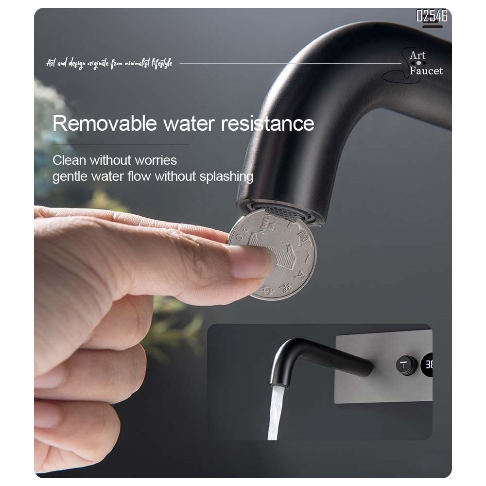 Gun gray digital display wall-mounted basin faucet home constant temperature embedded basin faucet
