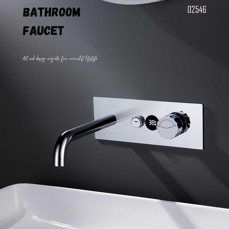 Gun gray digital display wall-mounted basin faucet home constant temperature embedded basin faucet
