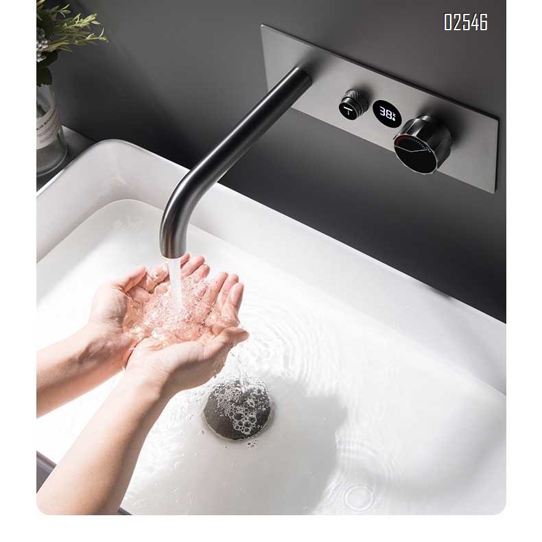 Gun gray digital display wall-mounted basin faucet home constant temperature embedded basin faucet