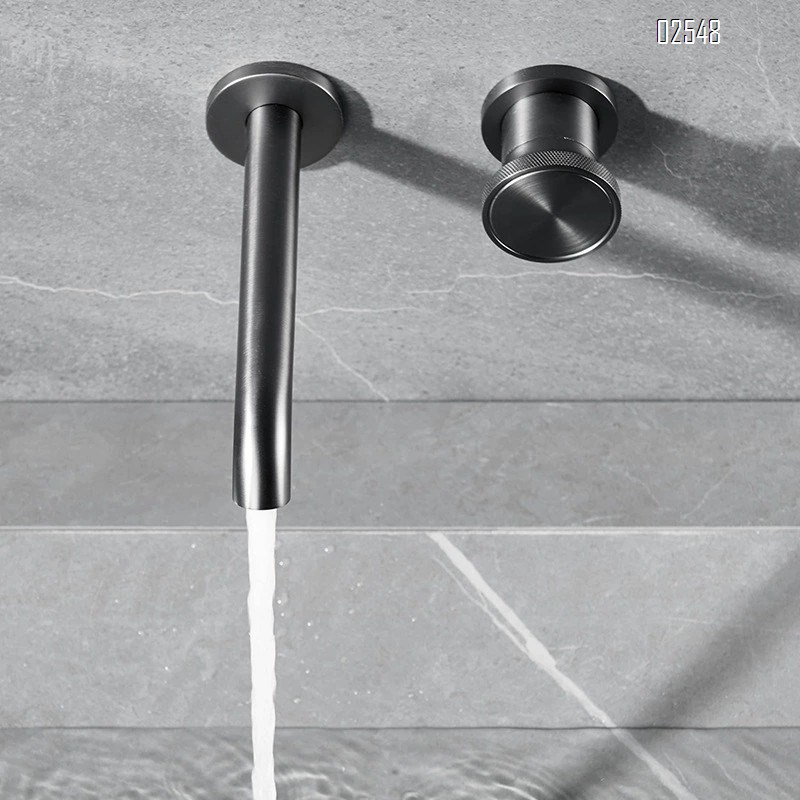 Bathroom hidden basin faucet gunmetal gray single handle cold and hot water mixing valve hidden wall faucet