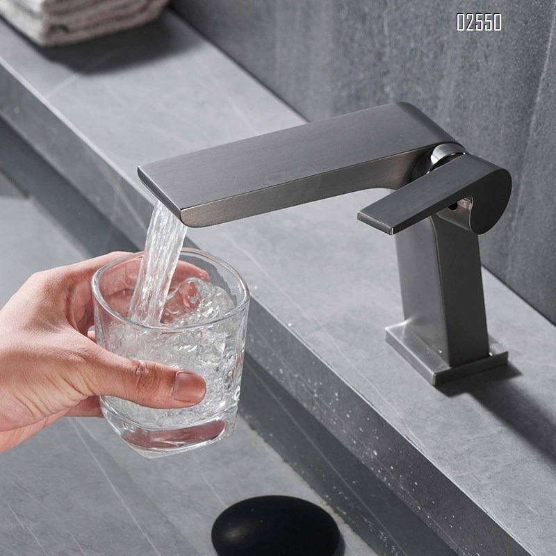 Gunmetal gray all-Brass faucet cold and hot double control basin bathroom counter basin side switch under-sink basin faucet