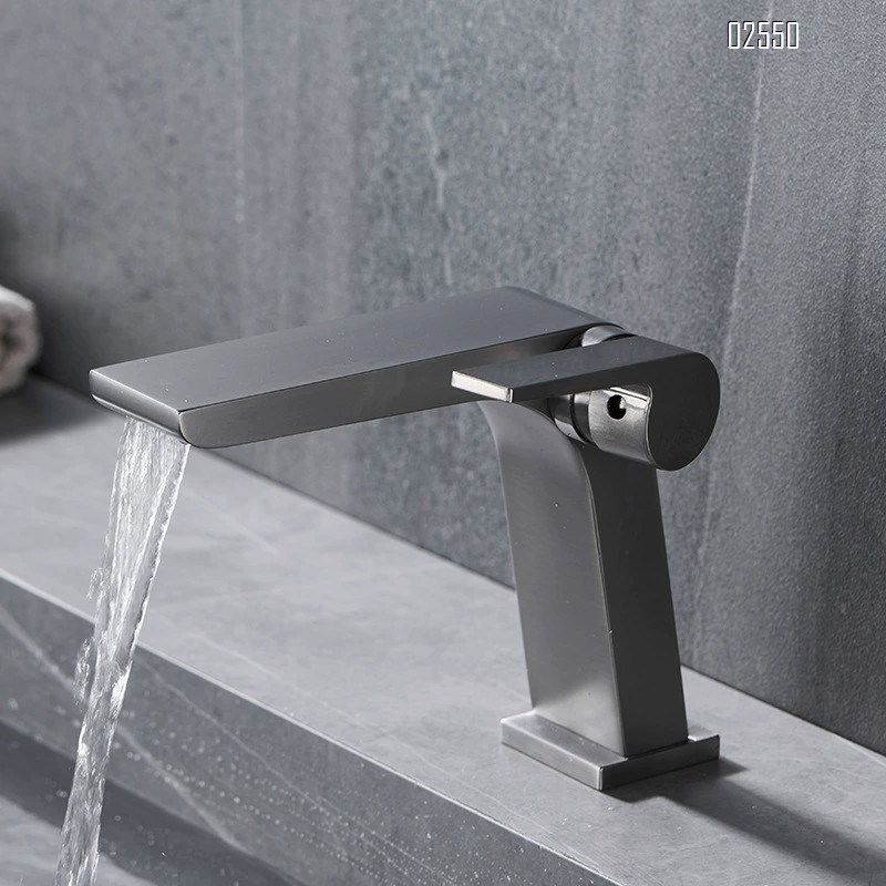 Gunmetal gray all-Brass faucet cold and hot double control basin bathroom counter basin side switch under-sink basin faucet
