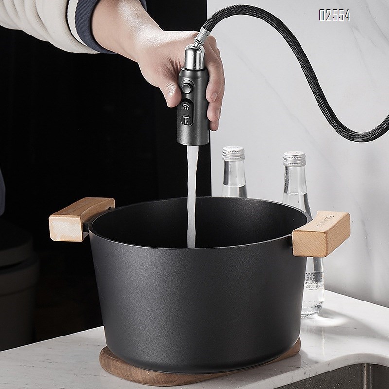 Brass kitchen sink with cold and hot digital display pull-out faucet extendable and rotatable kitchen faucet