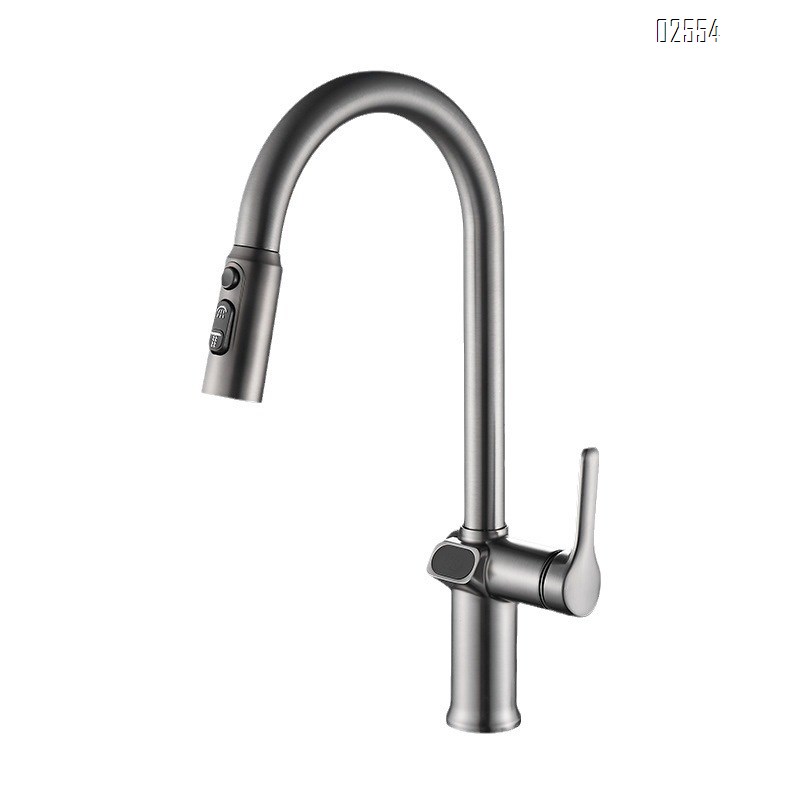 Brass kitchen sink with cold and hot digital display pull-out faucet extendable and rotatable kitchen faucet