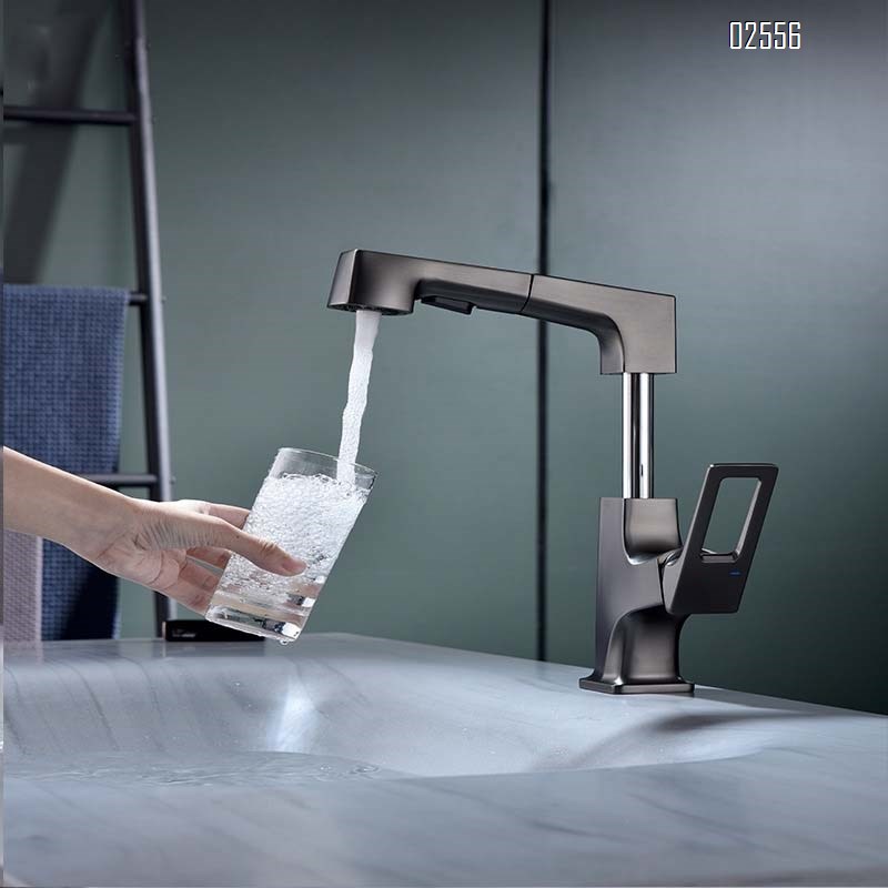Pull-out multi-functional kitchen faucet with swivel and telescopic cold and hot water tap