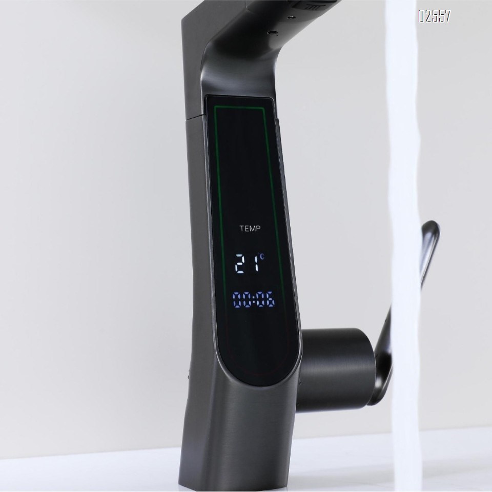 LED smart digital temperature control pull-out faucet bathroom home wash basin cold and hot water faucet
