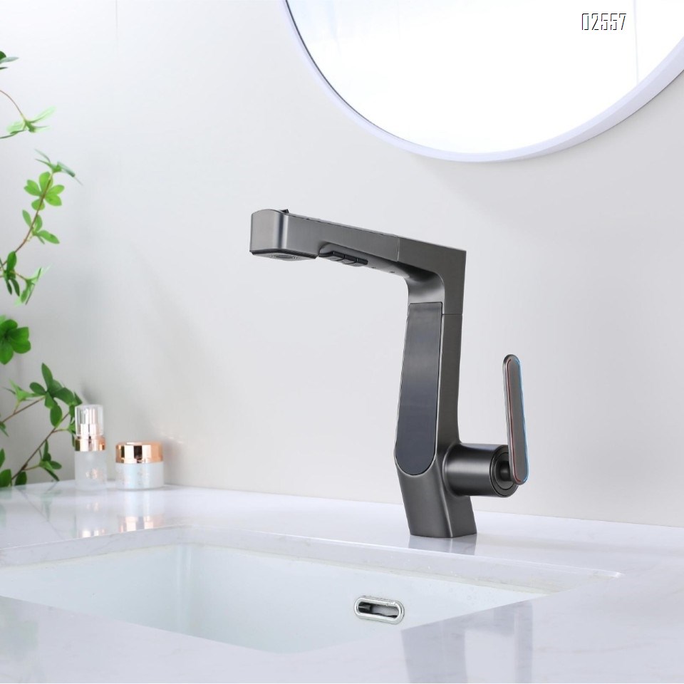 LED smart digital temperature control pull-out faucet bathroom home wash basin cold and hot water faucet
