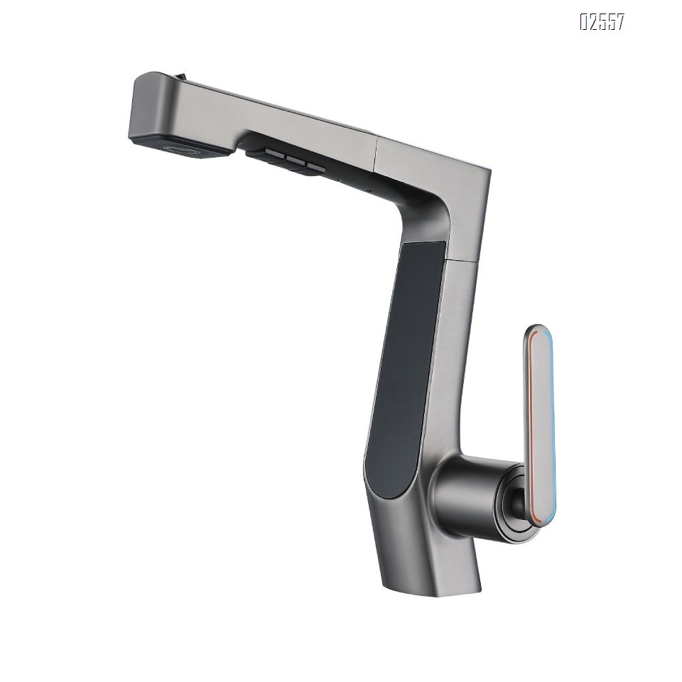 LED smart digital temperature control pull-out faucet bathroom home wash basin cold and hot water faucet