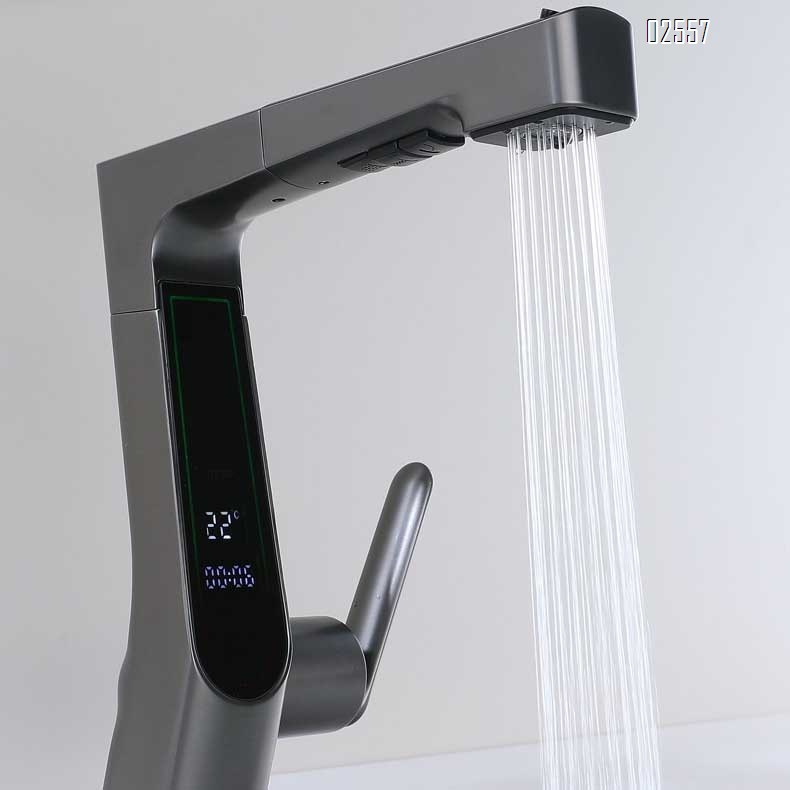 LED smart digital temperature control pull-out faucet bathroom home wash basin cold and hot water faucet