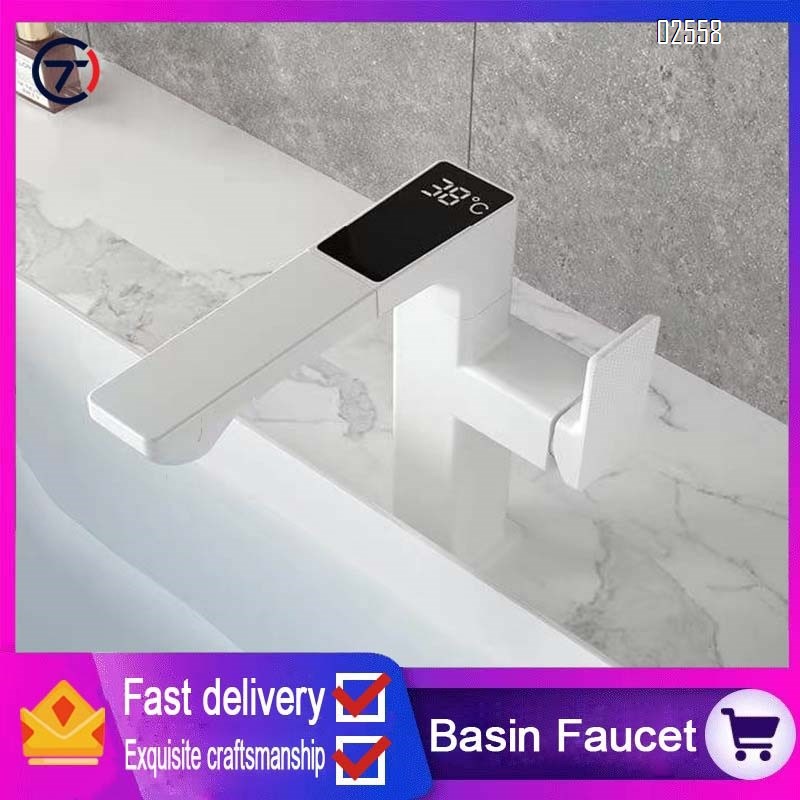 Smart digital display faucet with cold and hot water basin pull-out faucet telescopic lifting and rotating simple style bathroom faucet