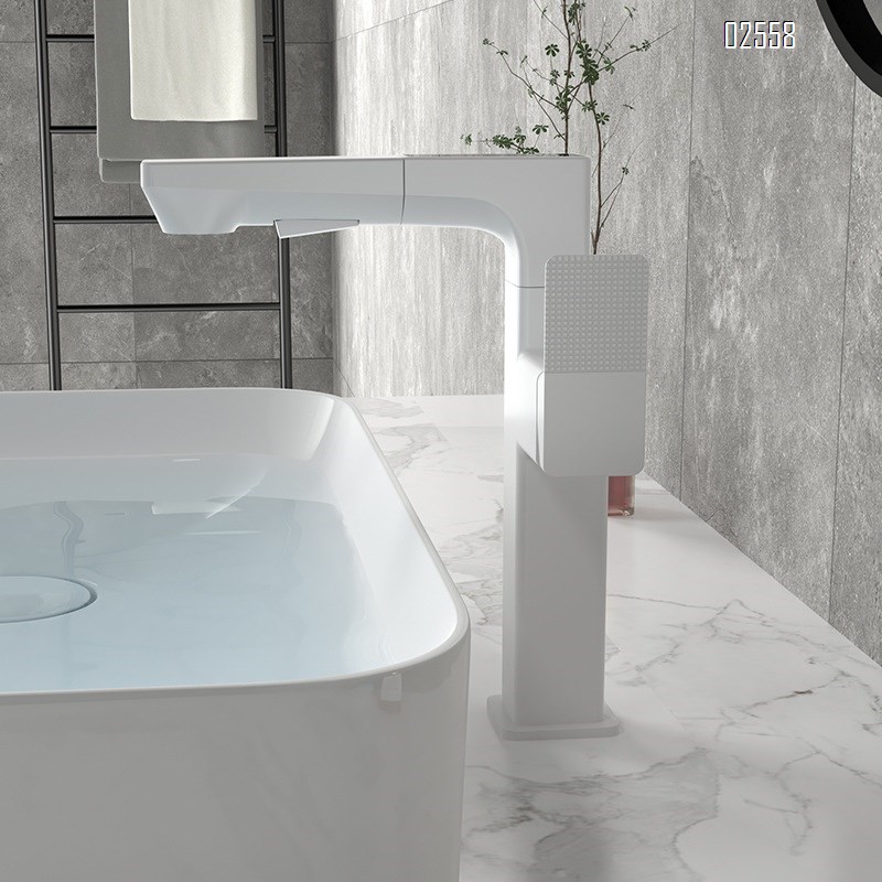 Smart digital display faucet with cold and hot water basin pull-out faucet telescopic lifting and rotating simple style bathroom faucet