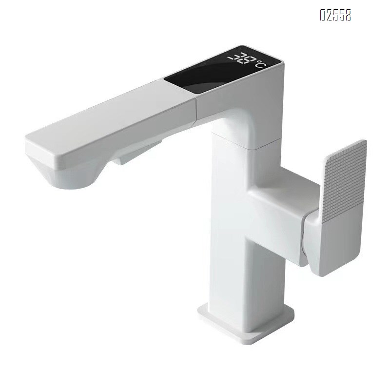 Smart digital display faucet with cold and hot water basin pull-out faucet telescopic lifting and rotating simple style bathroom faucet