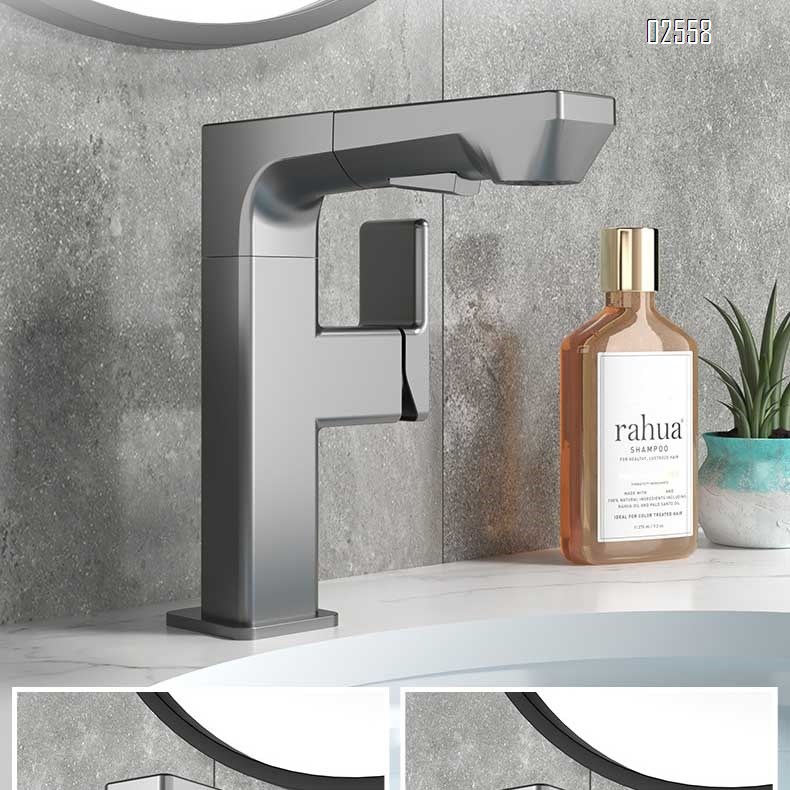 Smart digital display faucet with cold and hot water basin pull-out faucet telescopic lifting and rotating simple style bathroom faucet