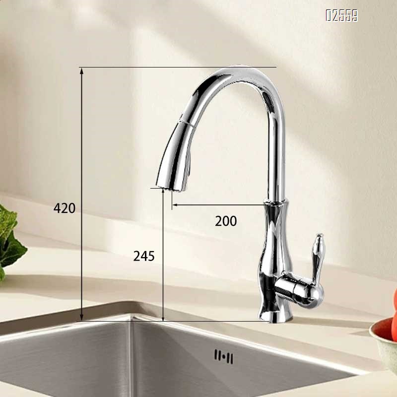 French vintage pull-out faucet all-copper European classical faucet kitchen sink vegetable basin creative cold and hot water faucet