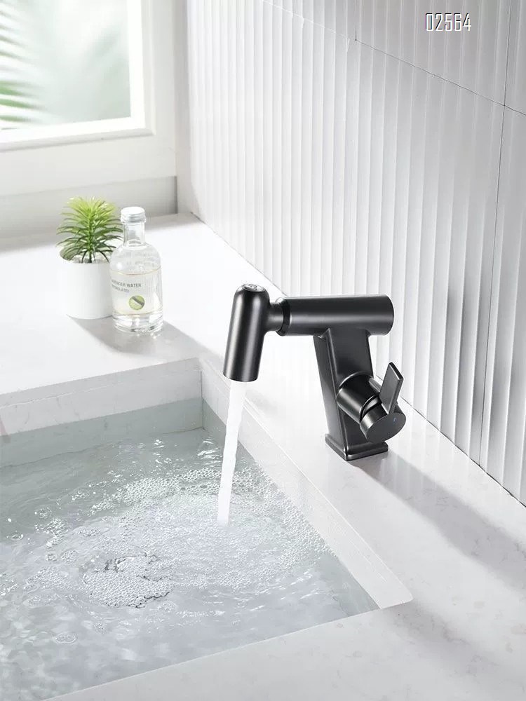 Gun Grey multi-functional pull-out basin faucet microphone-style bathroom wash basin faucet