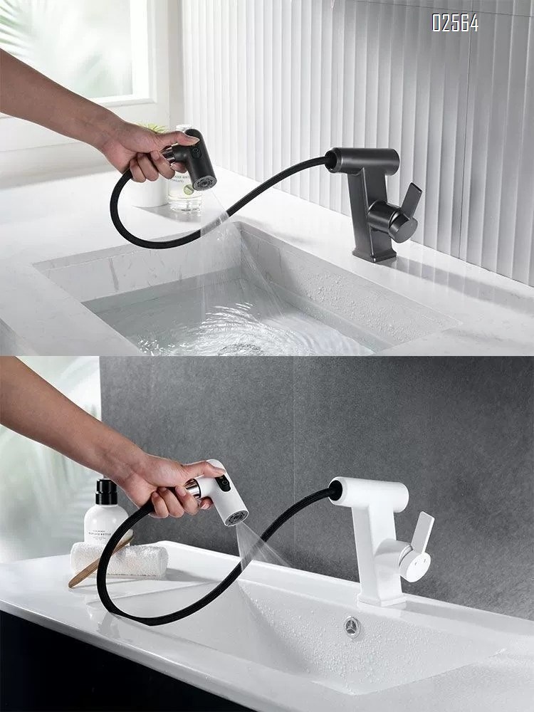 Gun Grey multi-functional pull-out basin faucet microphone-style bathroom wash basin faucet