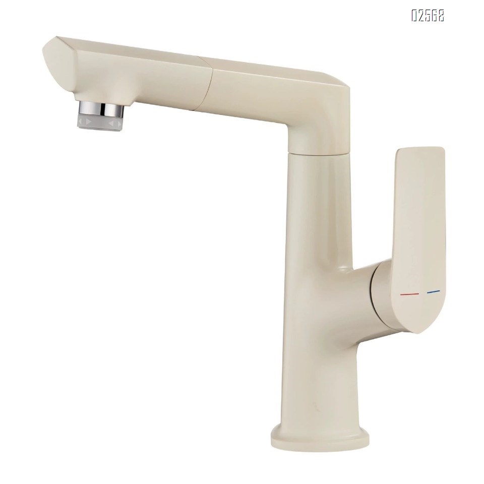 Brass milk white cold and hot wash basin faucet with pull-out and height adjustable bathroom and toilet faucet