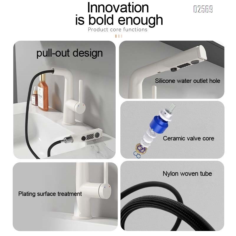 Brass home pull-out faucet bathroom vanity basin white cold and hot high-value wash basin faucet