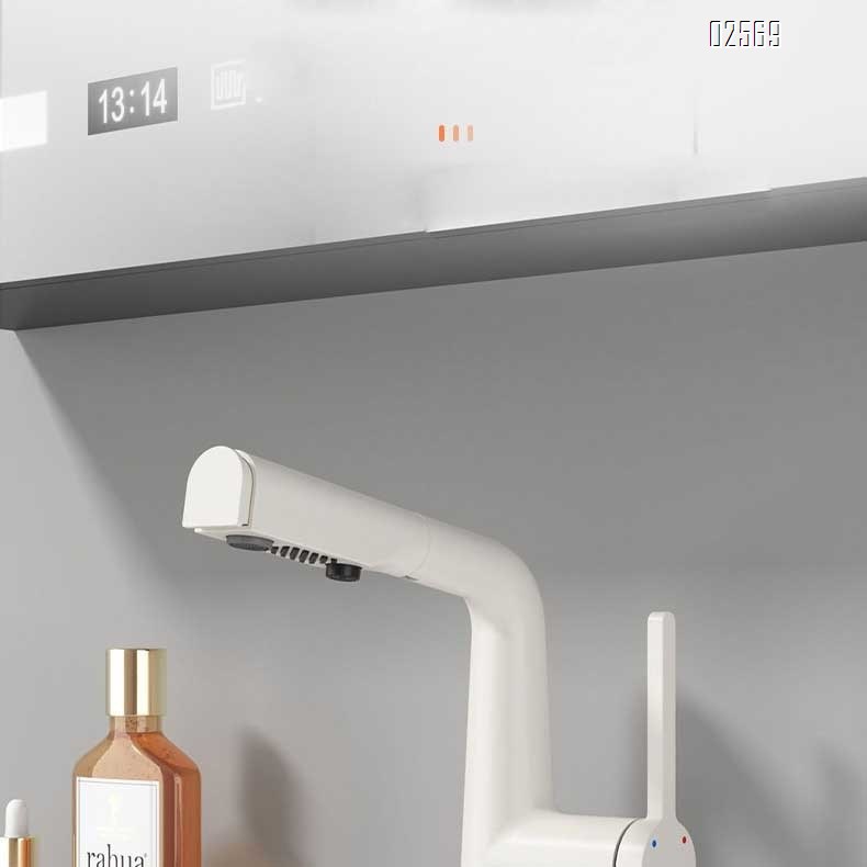 Brass home pull-out faucet bathroom vanity basin white cold and hot high-value wash basin faucet