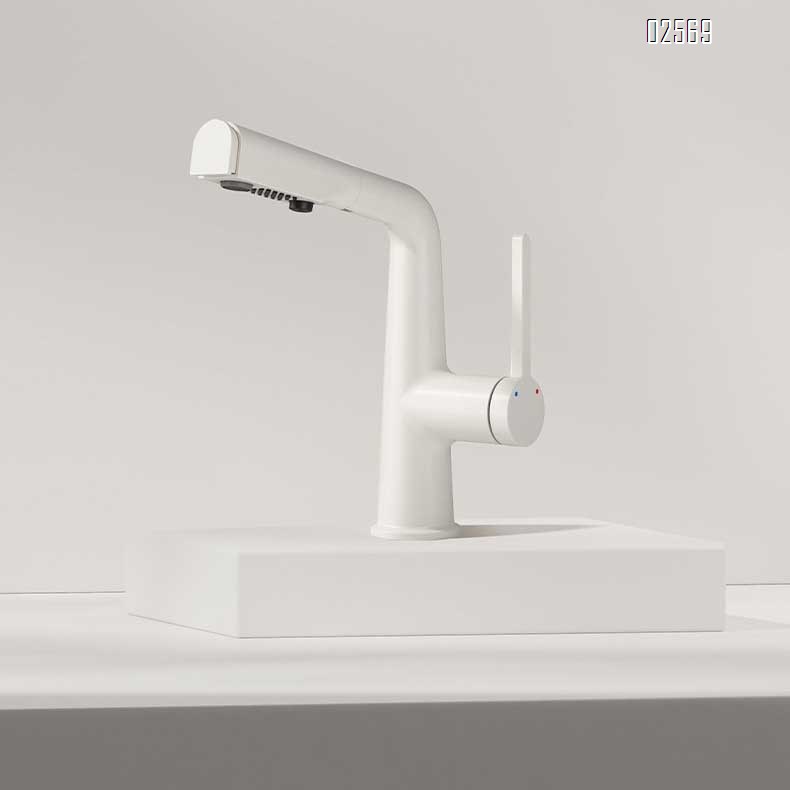 Brass home pull-out faucet bathroom vanity basin white cold and hot high-value wash basin faucet