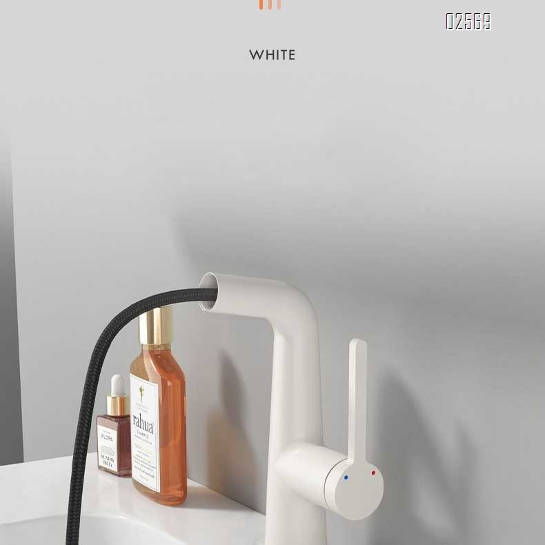 Brass home pull-out faucet bathroom vanity basin white cold and hot high-value wash basin faucet