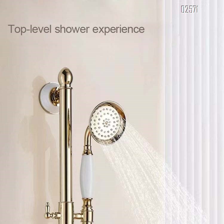 European style brass vintage shower head riser rod simple bathtub shower set cold and hot bathroom home use gold
