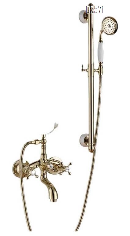 European style brass vintage shower head riser rod simple bathtub shower set cold and hot bathroom home use gold