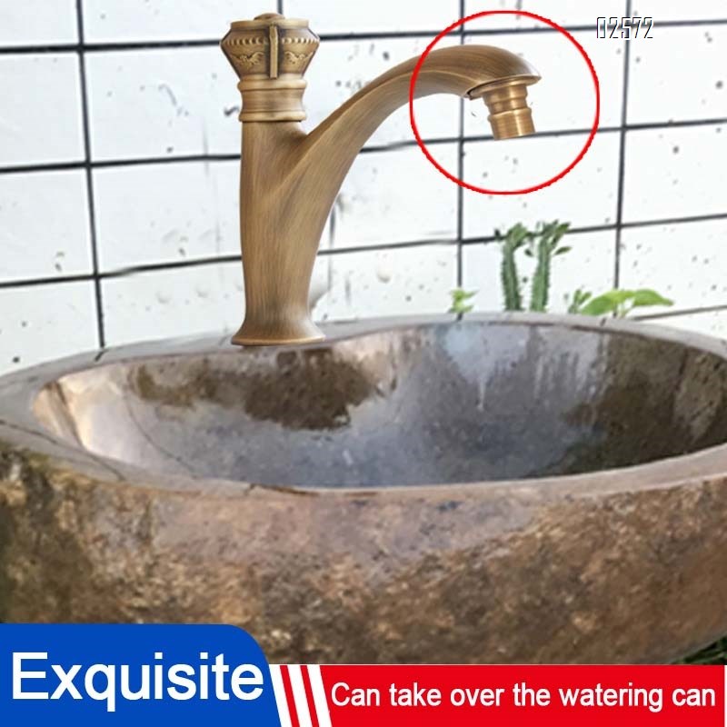 Antique single cold water faucet; single-hole basin for balcony and wash basin for outdoor full copper European-style bathroom faucet