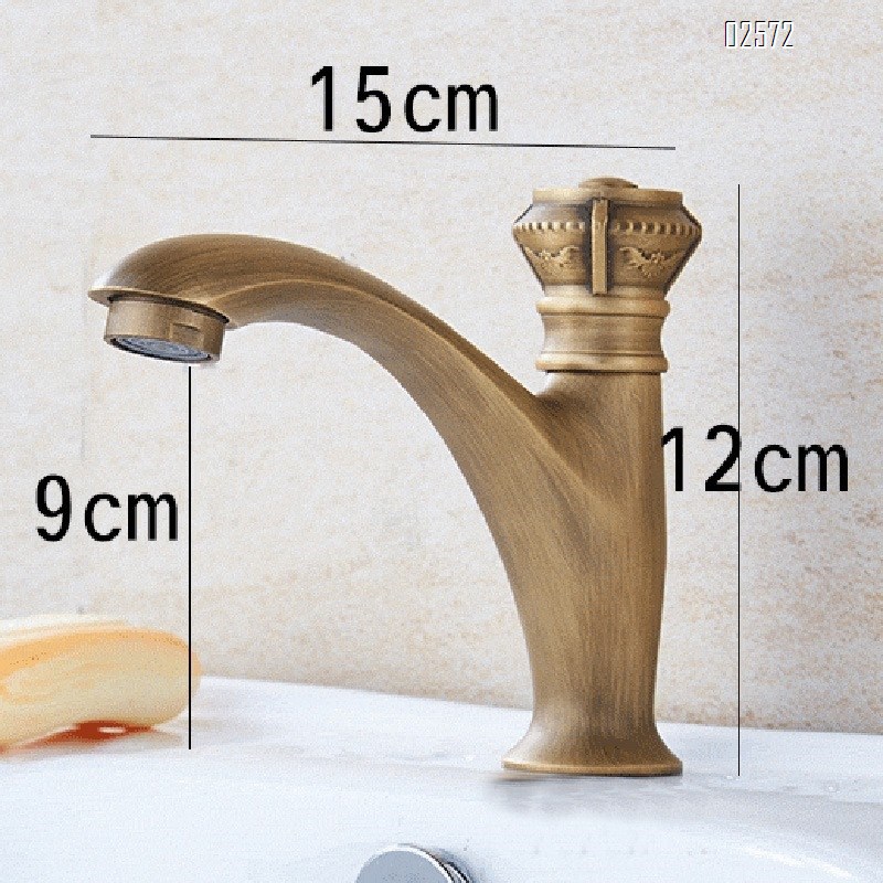 Antique single cold water faucet; single-hole basin for balcony and wash basin for outdoor full copper European-style bathroom faucet