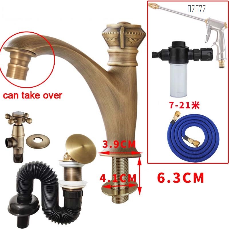 Antique single cold water faucet; single-hole basin for balcony and wash basin for outdoor full copper European-style bathroom faucet