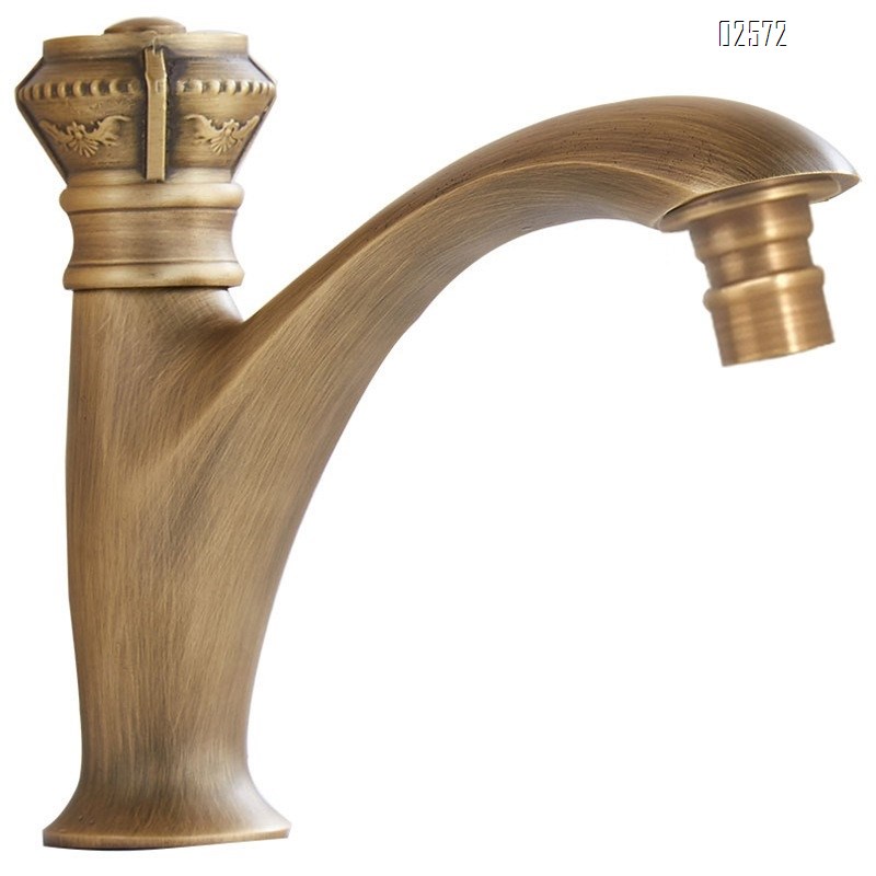 Antique single cold water faucet; single-hole basin for balcony and wash basin for outdoor full copper European-style bathroom faucet