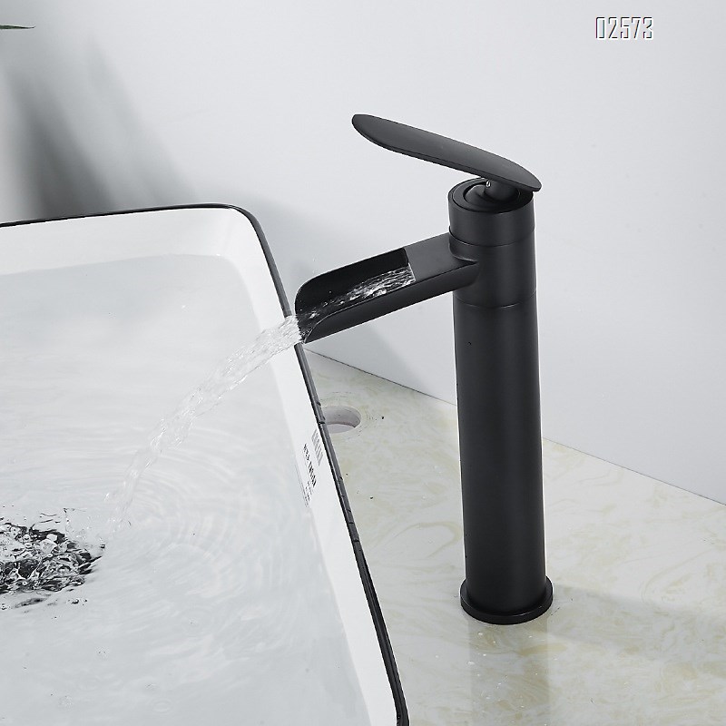 Black waterfall faucet bathroom countertop basin wash basin faucet copper rotatable basin faucet